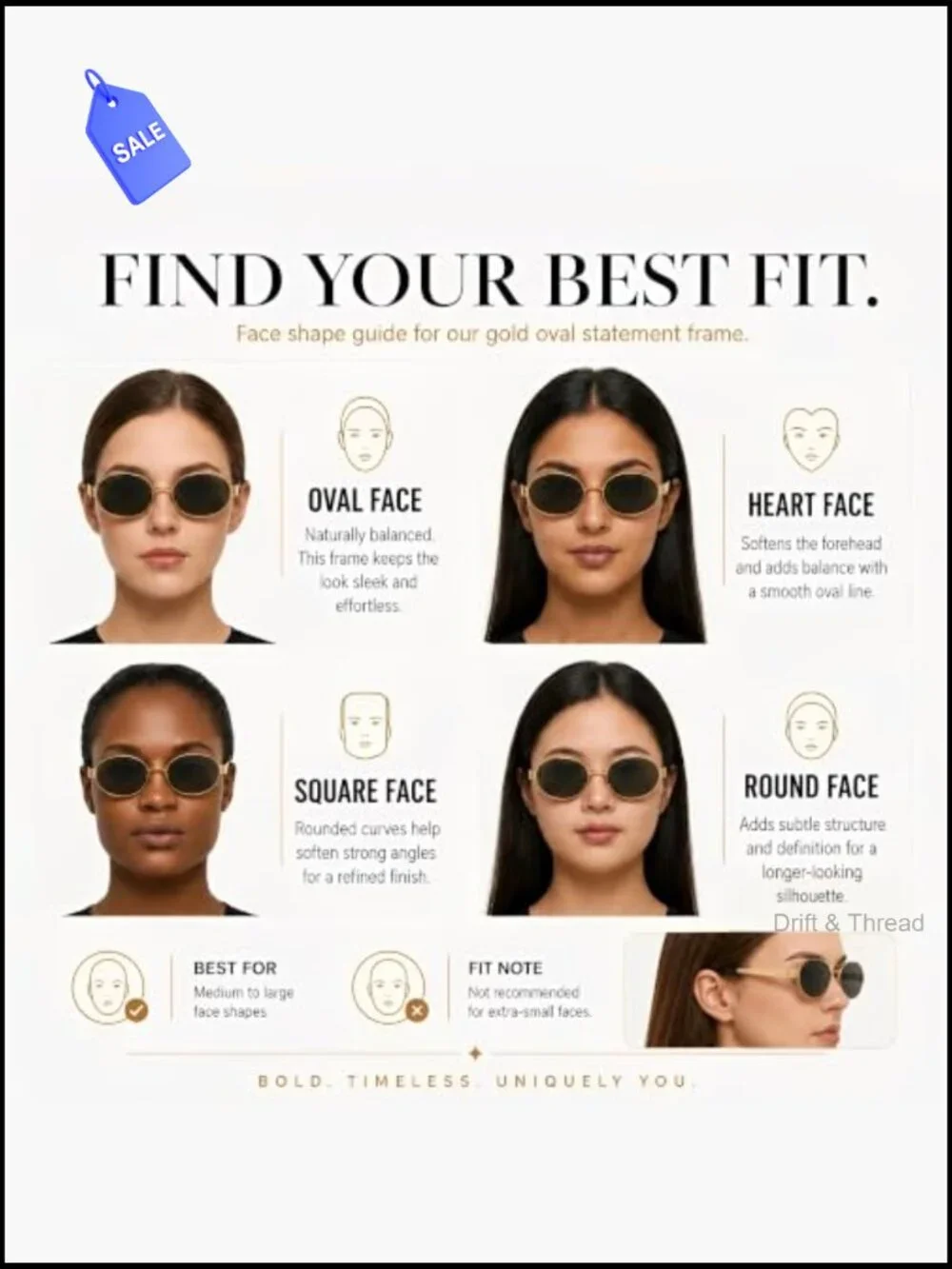 Retro Oval Gold Frame Sunglasses Womens UV400 Protection